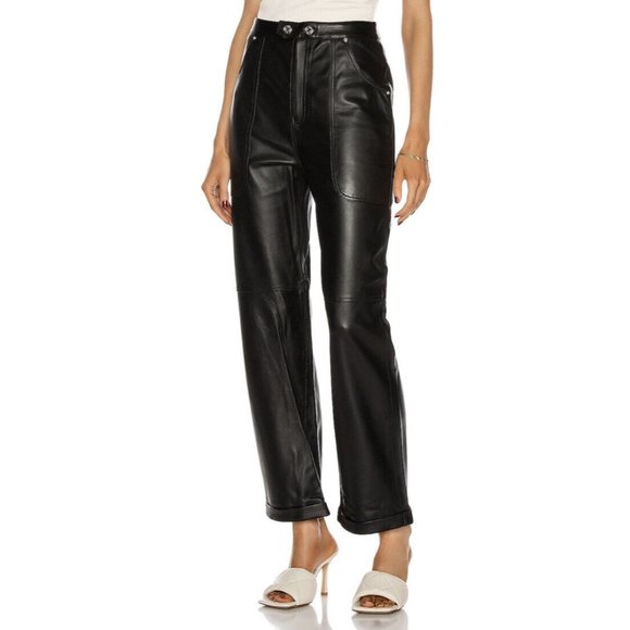 GRLFRND Paolo Leather Pants Black Straight Leg Luxury